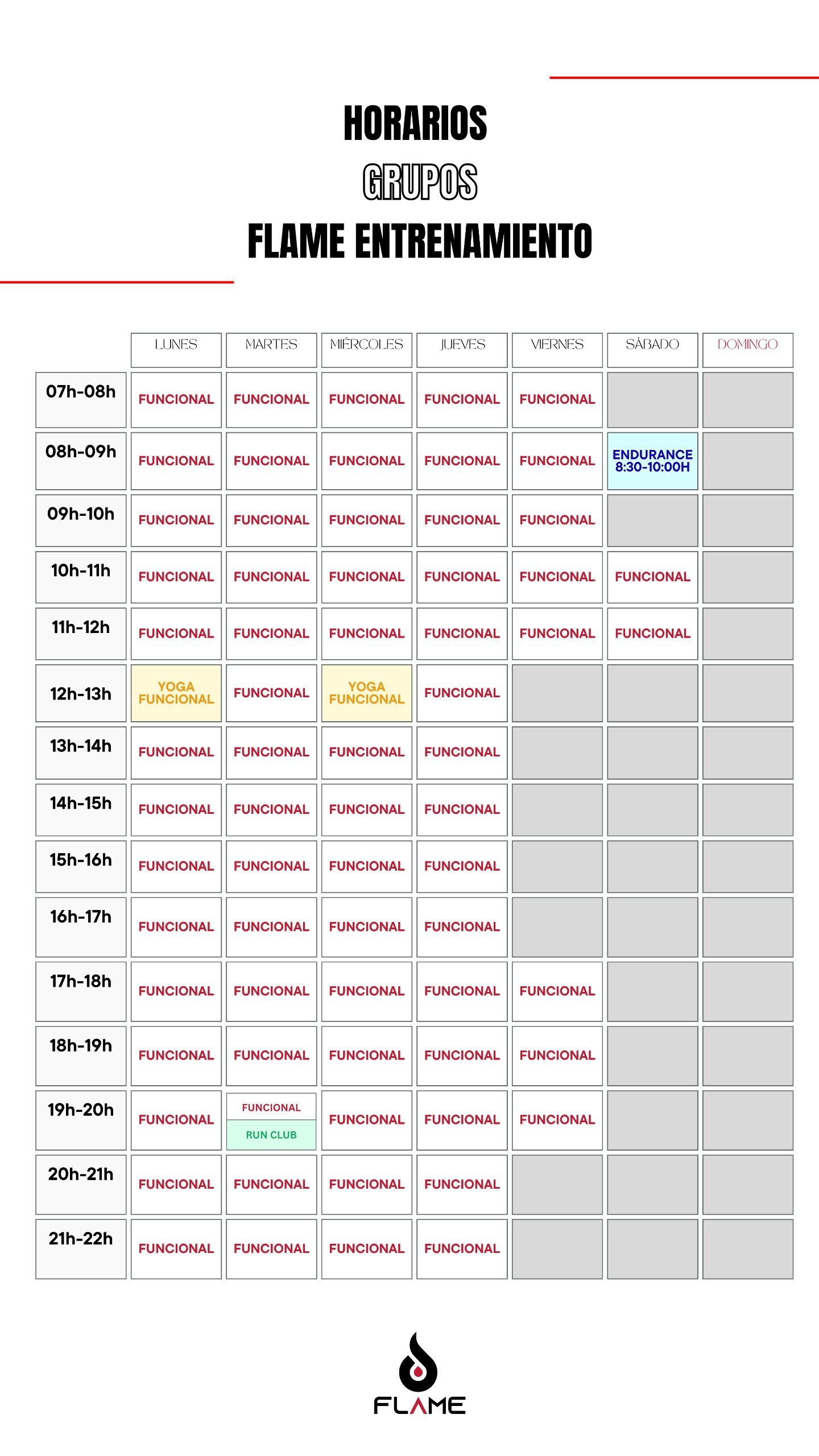 Horario completo FLAME desde septiembre de 2026