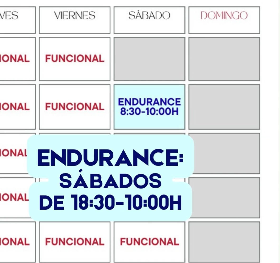 Horario Endurance: sábado de 08:30 a 10:00